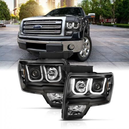 ANZO USA 09-14 F150 PROJECTOR HEADLIGHTS W/ U-BAR SWITCHBACK BLACK W/ AMBER 111383